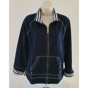 ANNE KLEIN SPORT (AK) Navy Blue & White, Full Zip, Long Sleeve Jacket--Size L